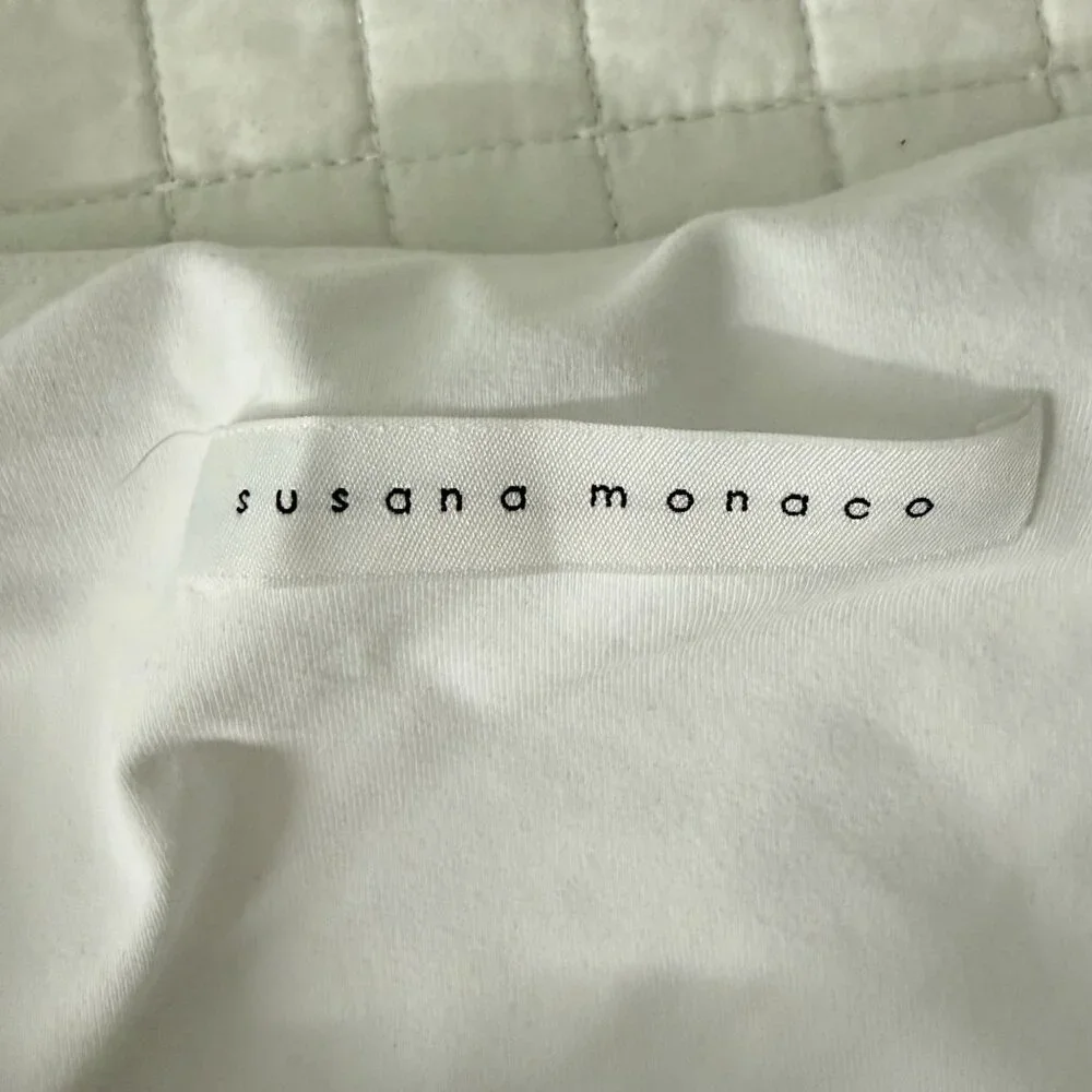 Susana Monaco White Fit & Flare Dress With Bow-Tie Shoulders Size Small - Picture 4 of 5